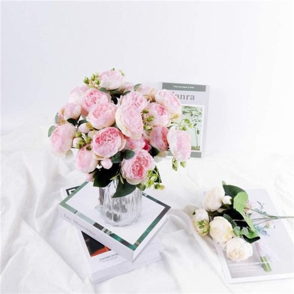 Artificial Peonies Flower SilkPeony Bouquet 4Bundles FauxPersian Rose Light Pink - Picture 3 of 6